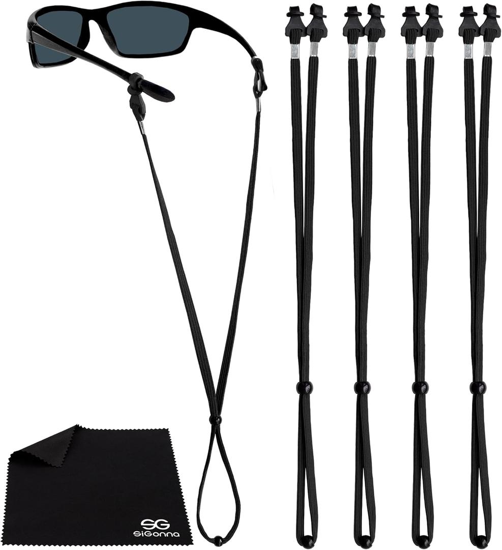 SIGONNA Eye Glasses String Holder Straps - Sports Sunglasses Strap for Men Women - Eyeglass Holders Around Neck - Glasses Retainer Cord Chains Lanyards - 4 Cords (Black) (28 inches)