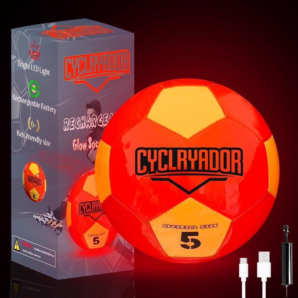 Cyclryador Rechargeable Glow in The Dark Soccer Ball, Size 5 Light up Soccer ball, Ideal Soccer Gifts with Pump & Charging Cable Included.
