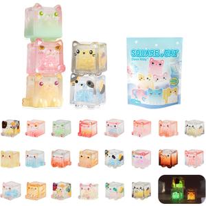 Glow in The Dark Figure, Square Cat Series Blind Box (5 Figures per Box) Random Style Action Figure Cute Blind Bag Collectible Toys - Mini Figures Mystery Box for Cat Lovers Birthday Gift & Desk Decor
