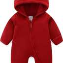 Newborn Baby Bear Onesie Winter Snowsuit With Fold-over Mittens & Footies Zip Up Baby Fleece Jumpsuit 12-18M