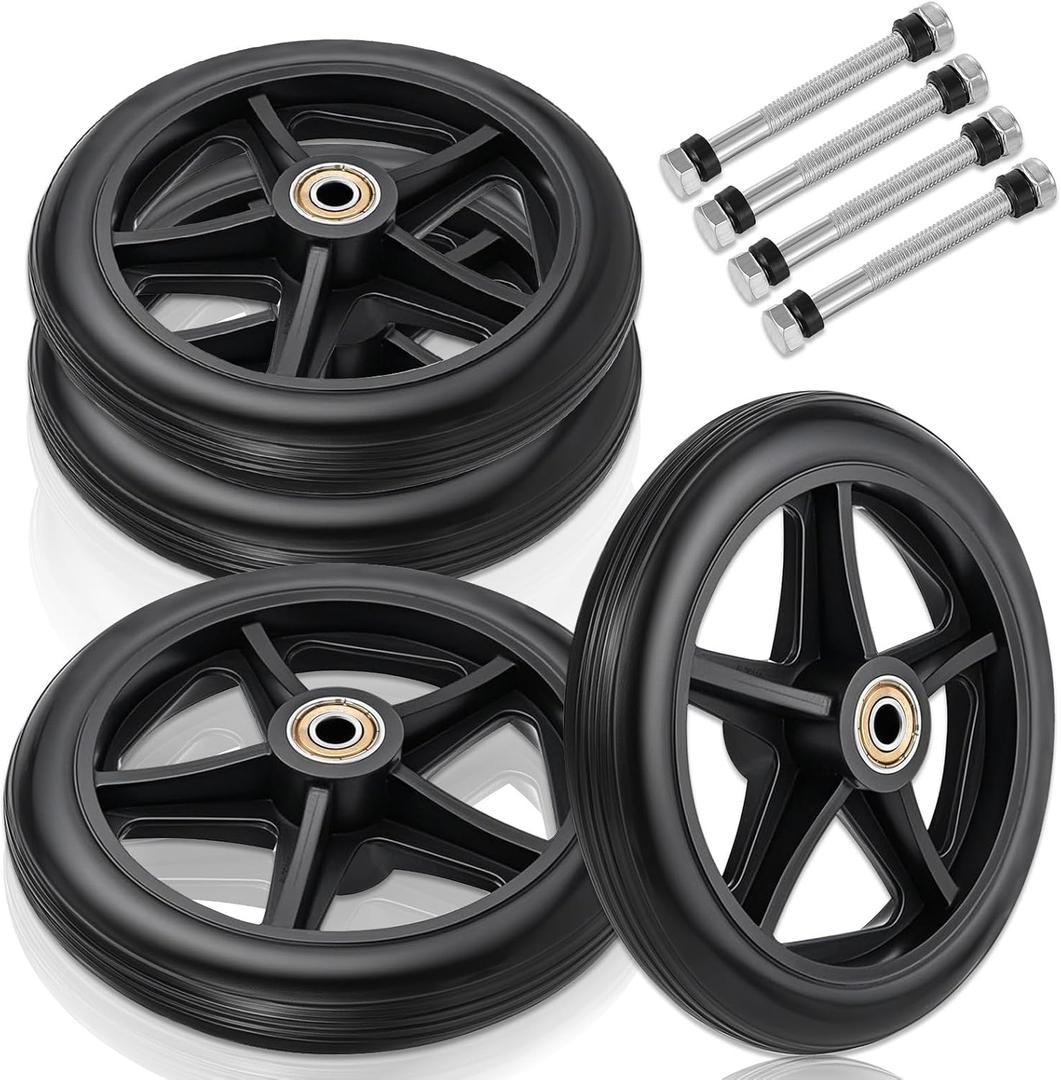 SHENLIU 2Pack Wheel Replacement with 4 Axles, 6 Inch Heavy-Duty Anti-Slip Solid Caster Roller Wheels for Walkers Wheelchair Front Wheel Walker Caster for Wheelchairs Rollators Walkers