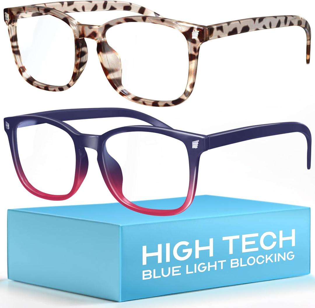 livho High Tech Blue Light Glasses - Advanced 99% Blue Light Blocking Computer Glasses - Anti Eyestrain & UV Glare Protection (*B3 Leopard+blue Purple)