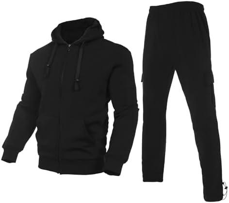 Bellnorth Men's Tracksuit Sets Outfit Activewear Full Zip Fleece Hoodie Jacket Cargo Sweatpant 2 Piece Casual Sweatsuit, X-Large, Black