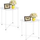 Garden 4 you End Table Metal Side Table Round Folding Tray Cyan Sofa Small Accent Fold-able Table, Round End Table Tray, Next to Sofa Table, Snack Table for Living Room and Bed Room, White