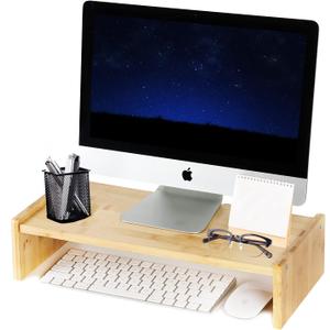 KINLINK Solid Wood Monitor Stand Riser, Monitor Riser with 2 Adjustable Height, 15.8 inch Computer Riser for Computer, iMac, PC, Printer, Computer Monitor Stand for Home & Office, Natural (light brown)