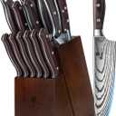 Knife Set 16 pcs, Japanese Kitchen Knife with Block High Carbon Stainless Steel Ultra Sharp Knife for Kitchen, Professional Chef Knife Set with Sharpener