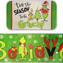 Christmas Decorations Indoor Christmas Kitchen Bathroom Door Mat Non Slip and Washable Winter Rubber Santa Snowflakes Door Mat for Outdoor Indoor 16x28 and 16 * 48Inch (Green)