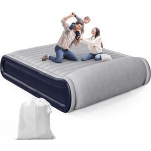 Air Mattress Queen with Built-in Pump & Raised Pillow, 17" Raised Comfort Inflatable Mattress, 3 Min Fast Self-Inflation/Deflation Blow Up Mattress with Storage Bag (Gray)