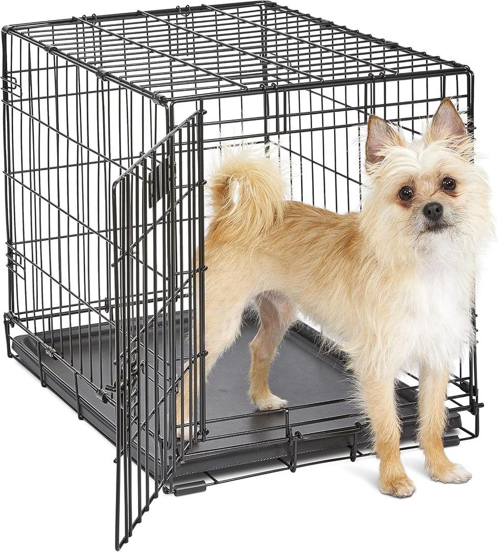 MidWest Homes for Pets 24-Inch iCrate for Small Breeds, 12-20 lbs, Single Door Folding Dog Crate with Divider Panel, Leak-Proof Tray & Secure Latch, Portable, Durable & Easy to Assemble (24.8"L x 17.9"W x 19.5"H)