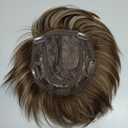 BECUS Brown Hair Topper for Women, Hair Pieces Clip-In 360 3D Cover, Toppers Short Synthetic Bangs for Thinning Hair, 6.5X6 Daily Wear(Dark Brown with Blonde Highlights)