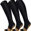 FuelMeFoot 3 Pack Copper Compression Socks - Compression Socks Women & Men Circulation - Best for Medical, Running, Athletic L/XL, Black