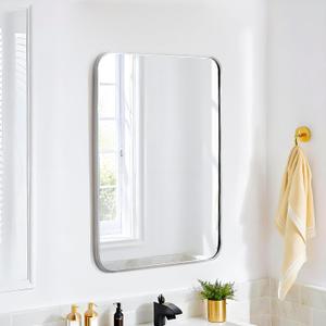 30x20 Rectangle Mirror Wall Mounted Aluminum Alloy Metal Frame HD Glass Dressing Make-up for Bathroom Entryway Bedroom Living Room 30 20 inch Silver
