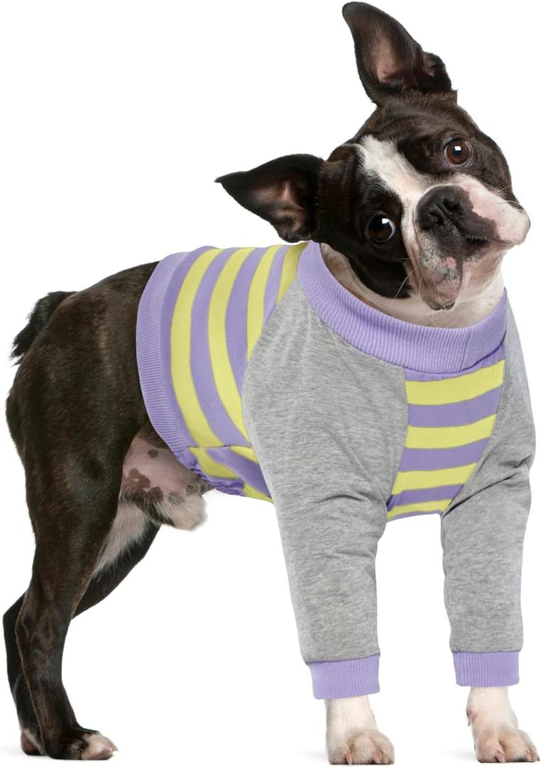 FUAMEY Dog Recovery Sleeve with Elbow Protector,Dogs Shirt Stop Licking Joints,Pet Long Sleeve Suit Protecting Dog's Front Leg Arm Wounds Cover Skin Conditions Purple Stripes S