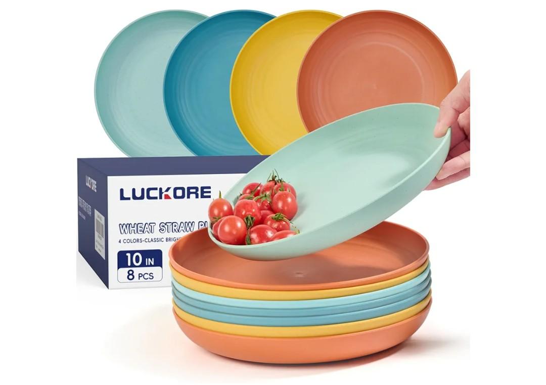 10 inch Deep Dinner Plates Set of 8 Wheat Straw Plates, Unbreakable Dinner Dishes Alternative for Plastic Microwave and Dishwasher Safe for Kitchen with 4 Colors Classic Bright