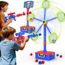 2 IN 1 Shooting Game Toys For 5 6 7 8 Year Old Kids, Moving Standing Shooting Target & 2 PCS Foam Ball Popper Air Toy Guns, 24 Foam Balls, 2 Player Boy Toys For Boy Kids, Gifts for Boys and Girls