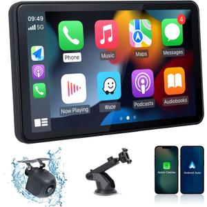 carplay Screen for car 9 Portable Android Screen - with Mirror Link, Bluetooth 5.2, Backup Camera, AUX,FM Transmitter for All Vehicle