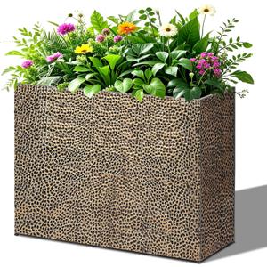 BAYN Large Rectangular Metal Garden Block Planter Box 32x12x24 Inch | Hand-Hammered, Thicken and Weather-Resistant Coating, Heavy Duty, Easy Assembly, Planter for Patio, Porch, Deck