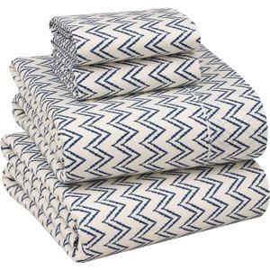 RUVANTI 100% Cotton Sheets King Size Percale Bedding, Cooling & Breathable Floral Design, Durable with a Crisp, Soft & Comfortable Feel, 16" Deep Pocket, 4-Piece Set, Chevron