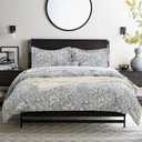 DAUAOTO Duvet Cover California King Size Set - 104"X96" Cover + 2 Shams, Cotton Bedding Set Blue Gray Botanic Pattern