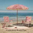 5-Position Low Beach Chair, Portable Lightweight Folding Beach Chair with Wooden Armrests, Storage Pouch & Carry Strap, Coastal Beach Print Reef Crimson, 
25.8"L x 25"W x 33“H