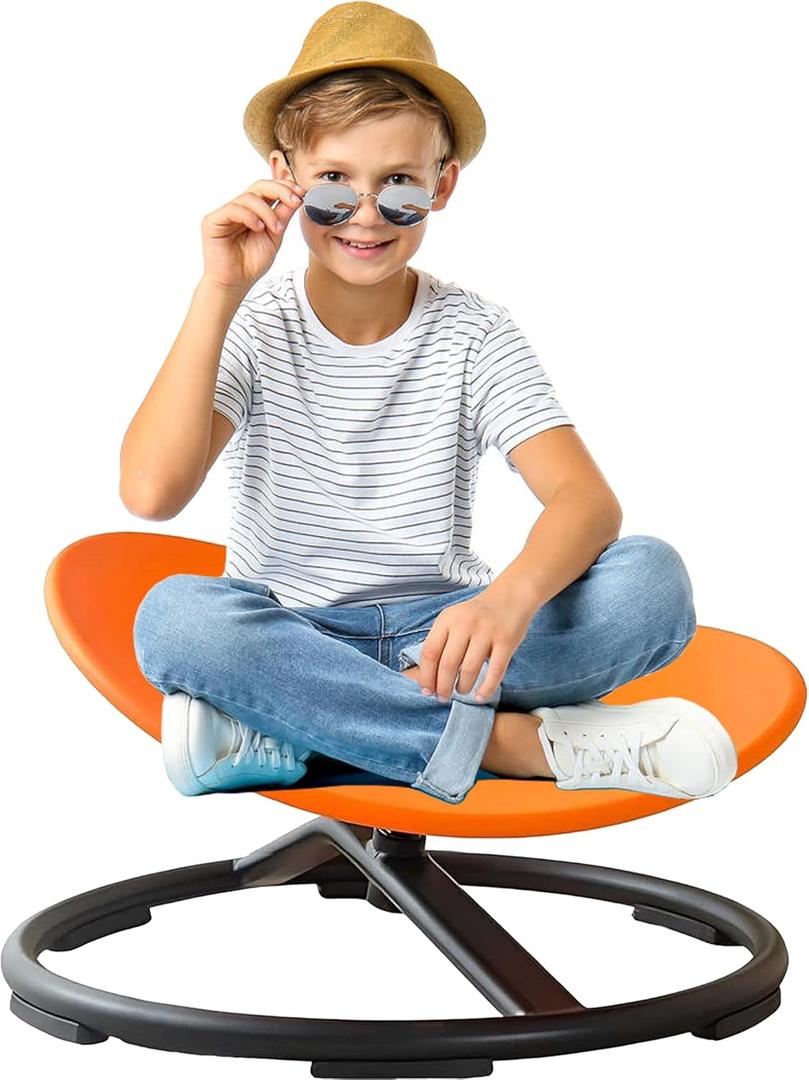 Autism Kids Swivel Chair, Sensory Spinning Chair for Kids, Toddler Spinner seat Carousel Spin Sensory Chair for Kids, Training Body Coordination, Metal Base Non Slip Safer (Orange)