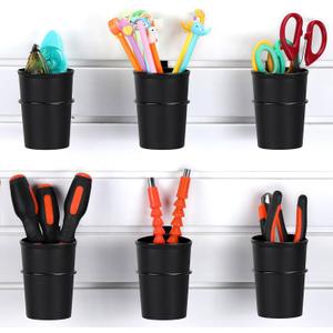 FoldTier 6 Sets Slatwall Cups with Loops Set, Slatwall Accessories Slatwall Hook Tools Storage Arrange System Kit for Organizing Accessories Tools Storage Office Workshop Garage Workbench (Black)