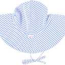 RuffleButts Baby/Toddler Girls UPF 50+ Sun Protective Wide Brim Swimwear Sun Hat (3-5T, Periwinkle Blue Seersucker)