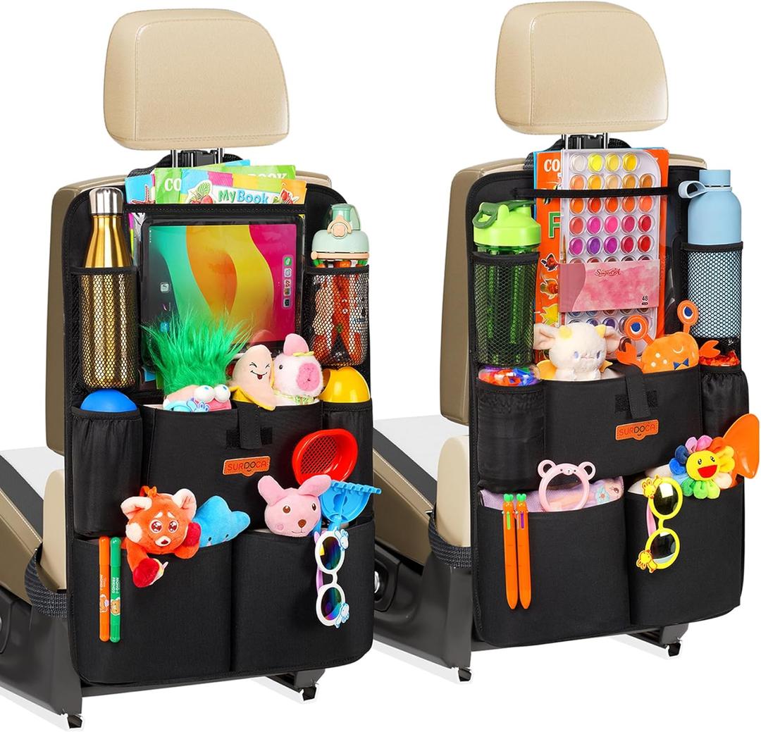 SURDOCA Car Organizers and Storage, Upgraded Car Seat Organizer with 11-inch Touch Screen Tablet Holder, Backseat Car Organizer with 8 Pockets, Car Seat Protector Road Trip Essentials for Kids (2pcs, Black)
