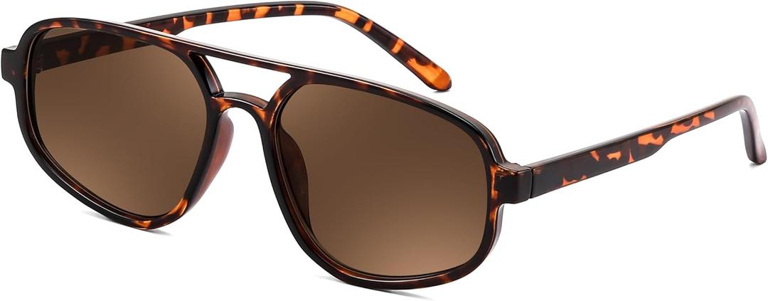 FEISEDY Retro Aviator Sunglasses for Women Men, Classic 70s Plastic Frame, UV400 Sun Glasses B0252 (Grey Leopard Frame & Gradual Brown Lens)