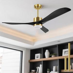 56" Wood Ceiling Fan with Light and Remote Control, Indoor Outdoor Wooden 3 Blades Ceiling Fan for Patio Living Room, Bedroom, Office,Reversible DC Motor(Black+Dark Walnut)