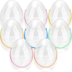 10 Inch Giant Clear Easter Eggs Fillable 8Pcs Jumbo Plastic Easter Eggs Large Clear Easter Egg Empty for Easter (8 Pcs - Clear with Colorful Handle (10 Inch))