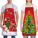 2Pcs Christmas Tree Snowman Aprons Waterdrop Resistant Kitchen Cooking Aprons for Women Men Chef Wedding Cool Bridal Engagement Christmas Gifts for Couple