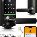 Veise VE019 Fingerprint Smart Lever Lock, App Control, Keyless Entry Door Lock with Handle, Touchscreen Keypad Knob for Front Door and Bedroom, Remote Access Sharing, IP55 Waterproof, Matte Black