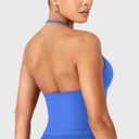 YEOREO SoftHue Impact Longline Strappy Top Women's Halter Workout Tank Tops Backless Gym Longline with Adjustable Strap Electric Blue, Medium