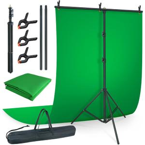 LINCO Lincostore Green Screen Backdrop Kit 5x6.7ft, Portable Green Screen Stand with T-Shape Stand Holder, Carrying Bag for Photography, Party, Decoration, Streaming, Video AM207, 5ft wide 6.7ft high