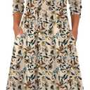 Zeagoo 3/4 Sleeve Women's Dress Casual Flowy A-Line Midi Tshirt Dresses with Pockets Crewneck Vocation Boho Beach Sundress (L)