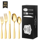 TINANA Silverware Sets, 30 PCS Flatware Set for 6, Premium Stainless Steel Cutlery Utensil Set Mirror Polished Forks and Spoons, Dishwasher Safe, Gold