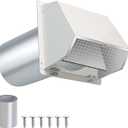 4 Inch Dryer Vent Cover Outside Hooded Wall Vent with Screen and Damper, Exhaust Vent Wall Mount Exterior Wall Vents Cover Cap for Dryer Ventilation&Outdoor Air Exhaust,Galvanized Steel,White