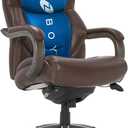 La-Z-Boy Delano Big & Tall Executive Office Chair, Ergonomic Mid-Back Lumbar Support, ComfortCore Memory Foam Cushion, Weathered Gray Wood Arms & Swivel Base, Bonded Leather, Chestnut Brown