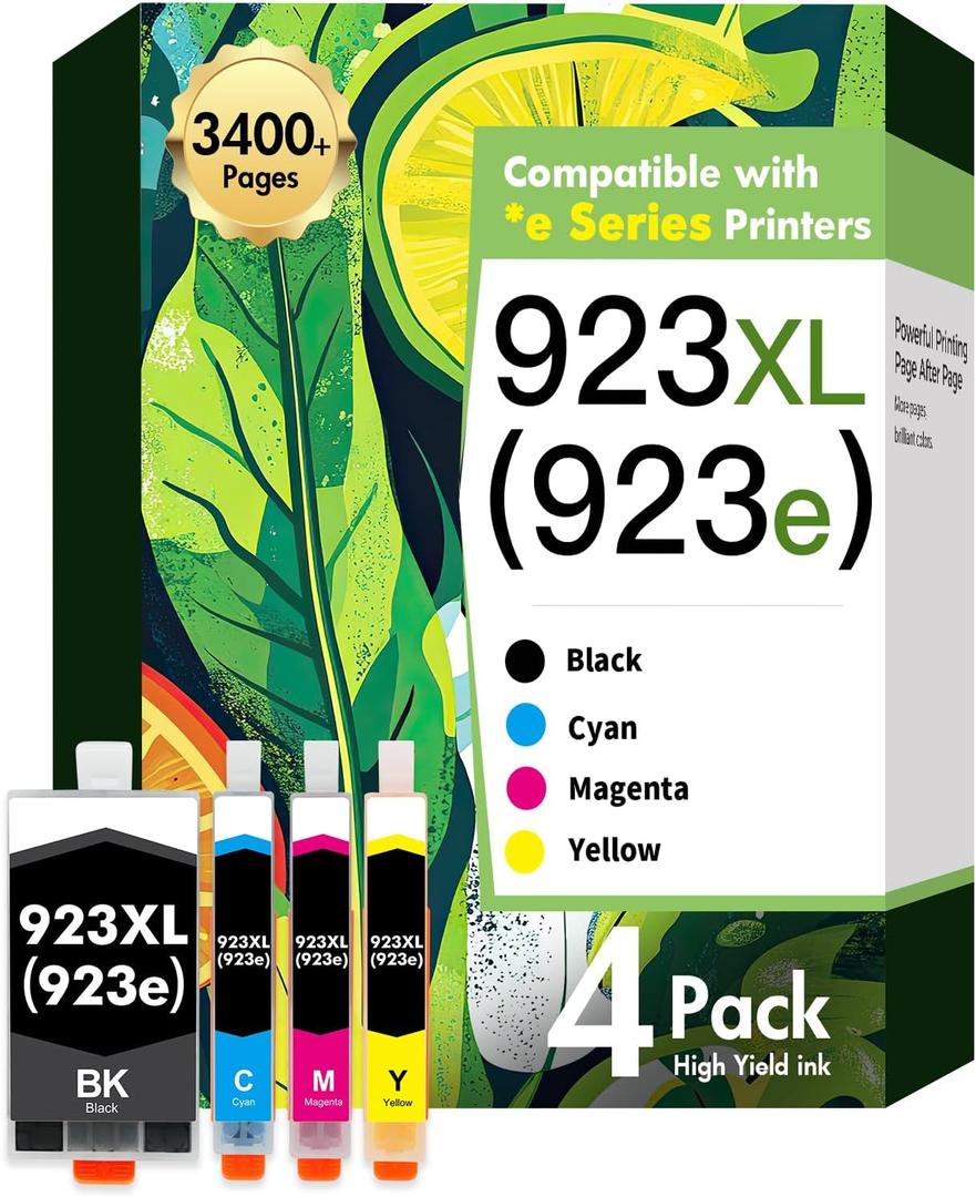 923XL 923 Ink Cartridges Combo Pack: Replacement for HP 923 923e Ink Cartridges for HP Printer OfficeJet Pro 8130e 8135e 8139e 8138e 8122e 8120 8124e 8125e 8130 8132e (4 Pack B/C/M/Y)