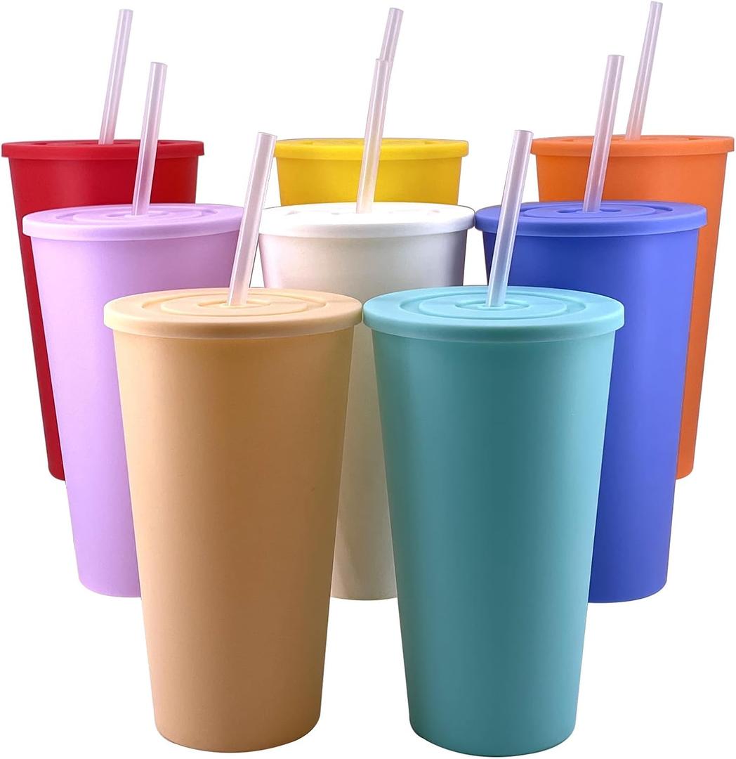 32 oz Cups with Lids and Straws - Reusable Tumbler with Lid and Straw, BPA Free Iced Travel Coffee Mug Water Bottle for Kids Adults Women (8 Pack)