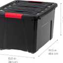 IRIS USA 40 Qt Stackable Plastic Storage Bins with Lids, 6 Pack - BPA-Free, Made in USA - Garage Organizing Solution, Latches, Durable Nestable Containers, Secure Pull Handle - Black