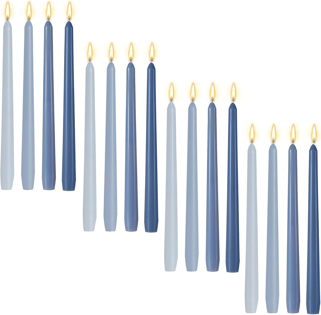 MTLEE 16 Pcs 10 Inch Valentine's Day Long Tapered Candle Stick Bulk Smokeless Unscented Burning Candlestick Paraffin Wax with Cotton Wick for Dinner Anniversary Wedding Party Church (Gradient Blue)