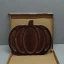 Sliner Fall Pumpkin Wooden Serving Dish Platter Thanksgiving 15" L x 12" W Pumpkin Shaped Charcuterie Board Snack Wood Cutting Board Sectional Dish Plate for Home Gifts(Brown)
