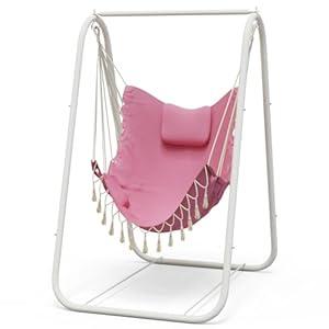 G TALECO GEAR Hammock Chair with Stand, Heavy-Duty and Rustproof Hanging Chair with Stand, Hammock Swing Chair Stand, for Indoor Outdoor Patio Yard Garden Porch (Pink) 