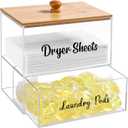 Acrylic Laundry Pods Contianer and Dryer Sheet Holder Set with Bamboo Lid, Dishwasher Pods Container, Laundry Pods Holder, Laundry Soap Organizer, Laundry Room Organization and Storage