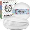 Homienly Wheat Straw Plates, 8 Inch Dessert Plates Set of 8, Unbreakable White Round Plate - Alternative to Plastic Plates, Lightweight Microwave and Dishwasher Safe Plate Set for Camping - White