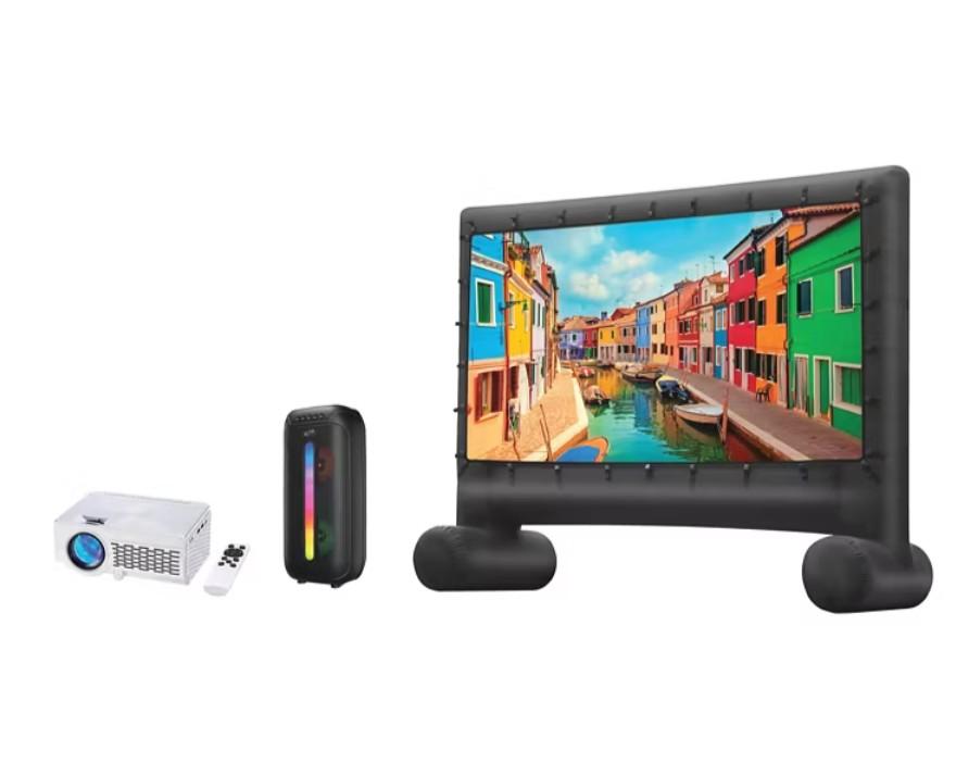 iLive Pop-Up Home Movie Theater Kit with Inflatable Screen, Projector and Party Speaker