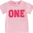 Kids Toddler Baby Girls Birthday T-Shirt Short Sleeve 6-12 M Letter Chenille Patch Birthday Shirt