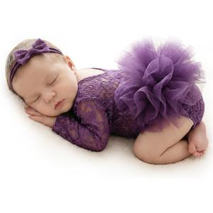 ForBaysy Newborn Photography Props Newborn Lace Romper Set with Matching Headband – Infant Baby Girl Outfit for Photoshoot
